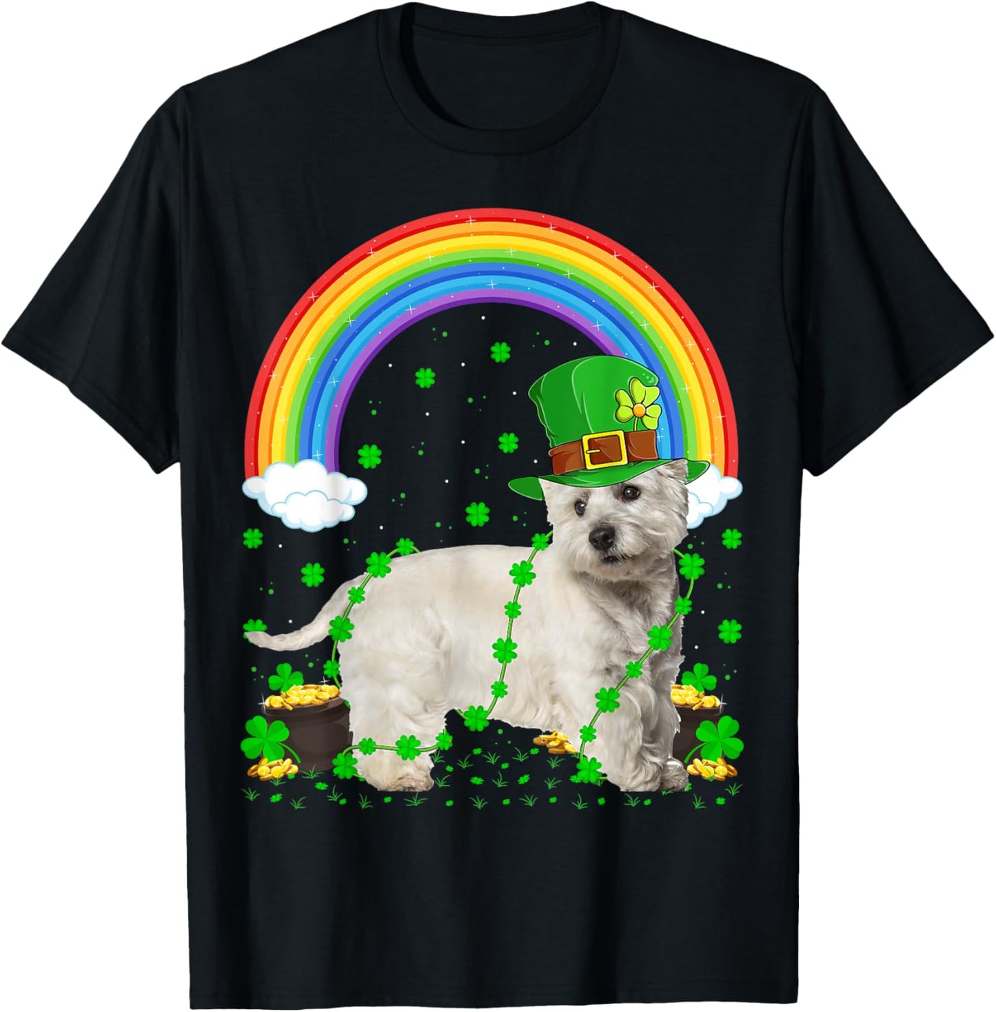 Rainbow Irish Shamrock Westie Dog St. Patrick's Day T-Shirt - T-Shirt | Black