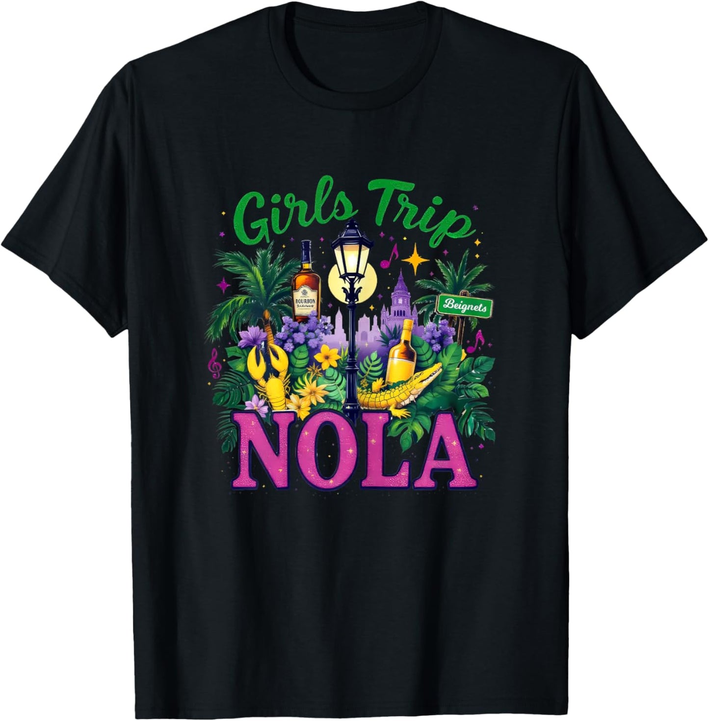 Girls Trip Nola Mardi Gras Women Girl Mardi Gras Mask Beads T-Shirt - T-Shirt | Black