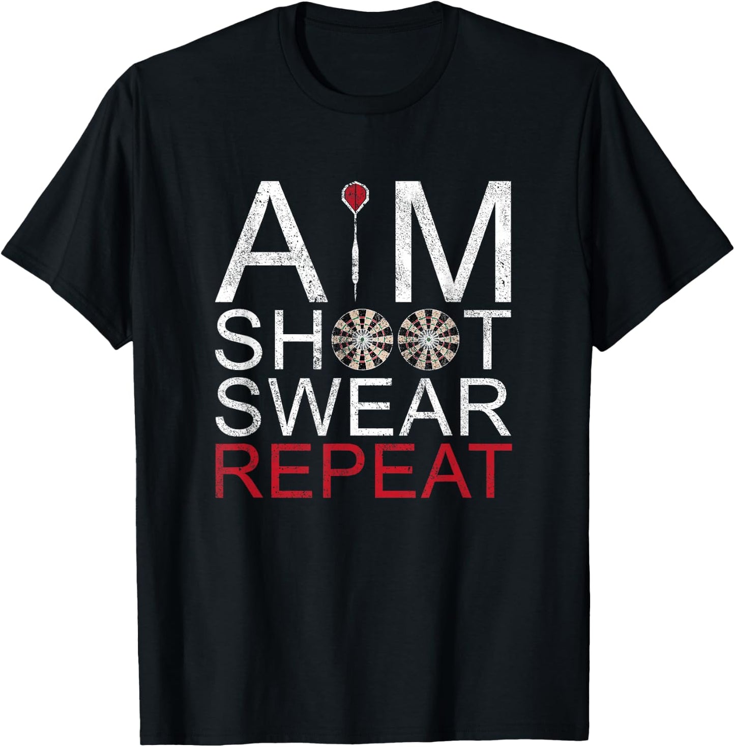 Aim Shoot Swear Repeat Darts Retro Vintage Gift T-Shirt - T-Shirt | Black