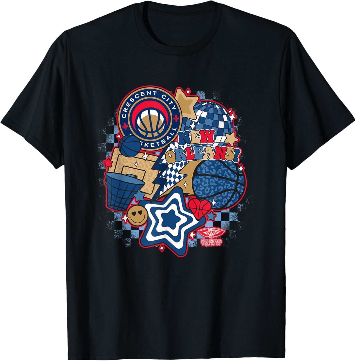 NBA New Orleans Pelicans Psychedelic Basketball Collage T-Shirt - T-Shirt | Black