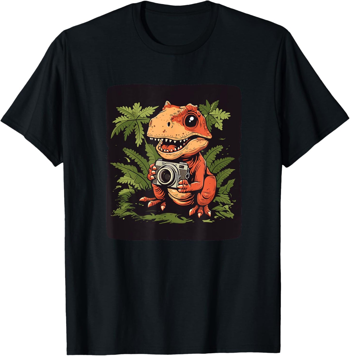 Funny Dinosaur with Camera in Hand Costume T-Shirt - T-Shirt | Black