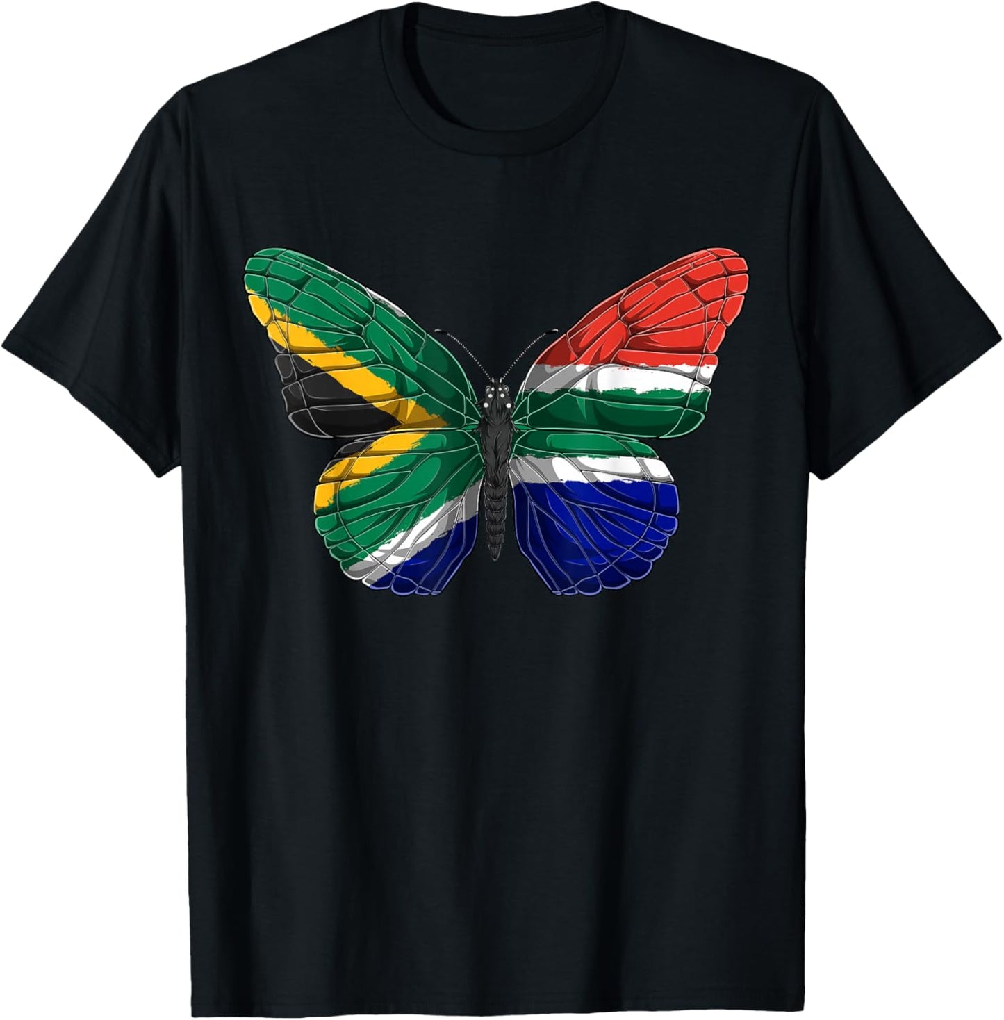 South Africa Butterfly Shirt Patriotic South African Flag T-Shirt - T-Shirt | Black