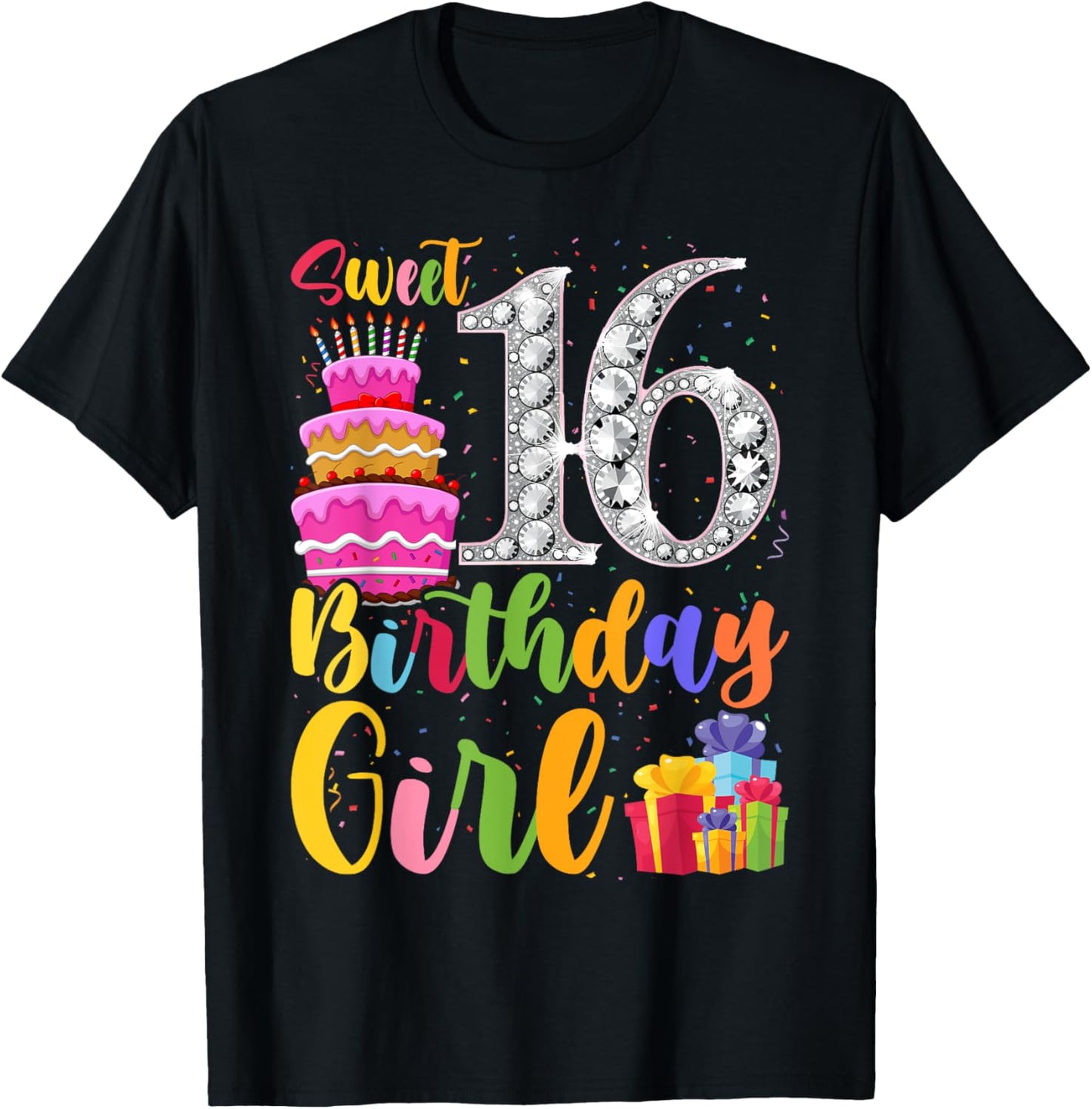 Cute Pink Black "Sweet 16" Style I 16th Birthday Idea T-Shirt - T-Shirt | Black