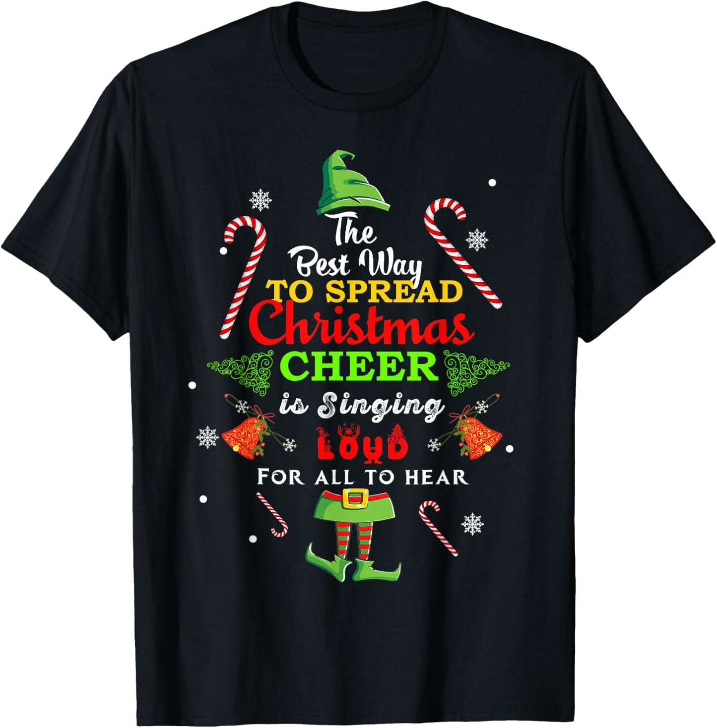 Spread Christmas Cheer is Singing Loud Xmas Elf Pajama T-Shirt - T-Shirt | Black