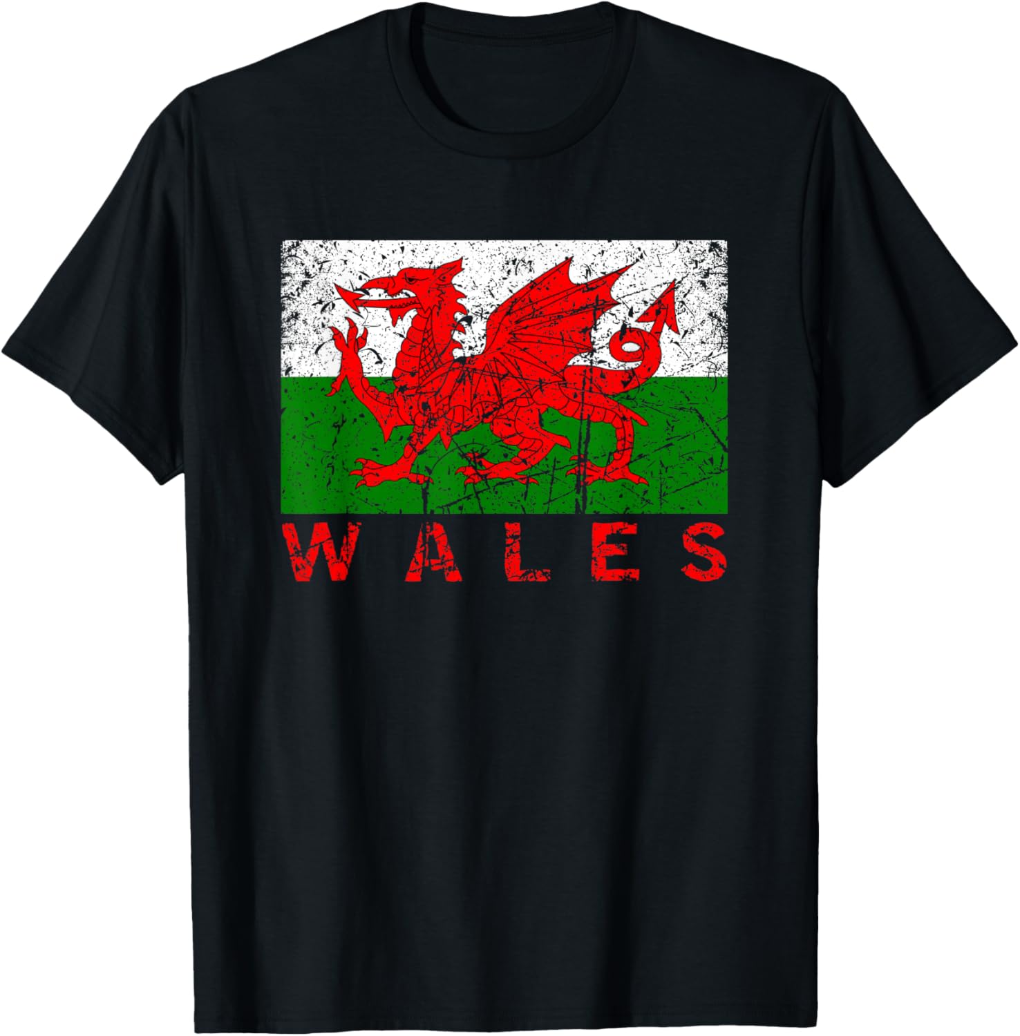 Wales Flag Wales Dragon Distressed Kids , Black, S T-Shirt - T-Shirt | Black