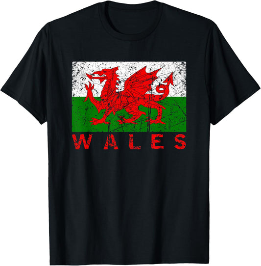 Wales Flag Wales Dragon Distressed Kids , Black, S T-Shirt - T-Shirt | Black
