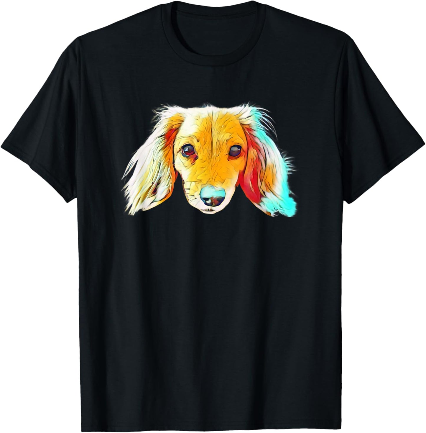Colorful Cute Dachshund Dog Face - Adorable Dog - For Humans T-Shirt - T-Shirt | Black