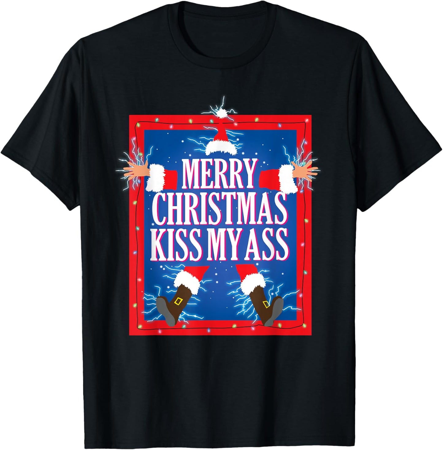 Merry Christmas Kiss My Ass Funny Christmas Vacation Movie T-Shirt - T-Shirt | Black
