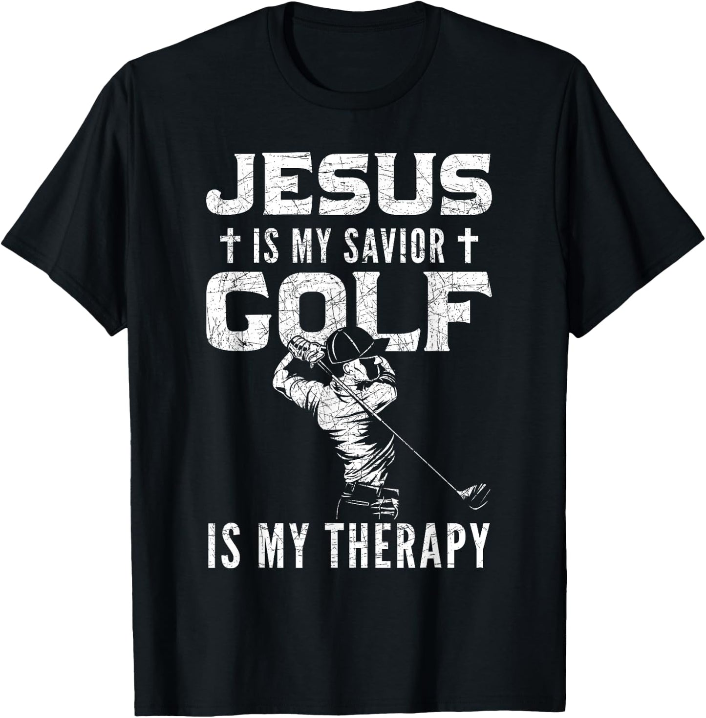 Golf Player Christian Sports Lover Gift Jesus T-Shirt - T-Shirt | Black