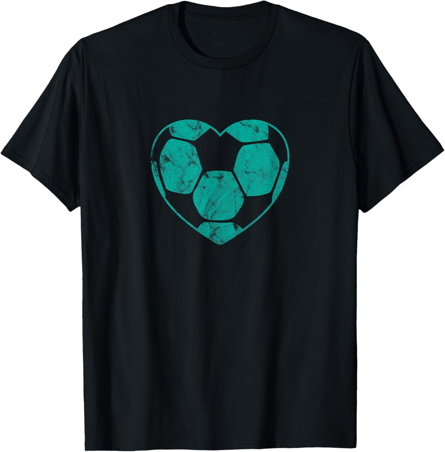 Soccer Ball Teal Heart Mom Fan Parent Vintage T-Shirt - T-Shirt | Black