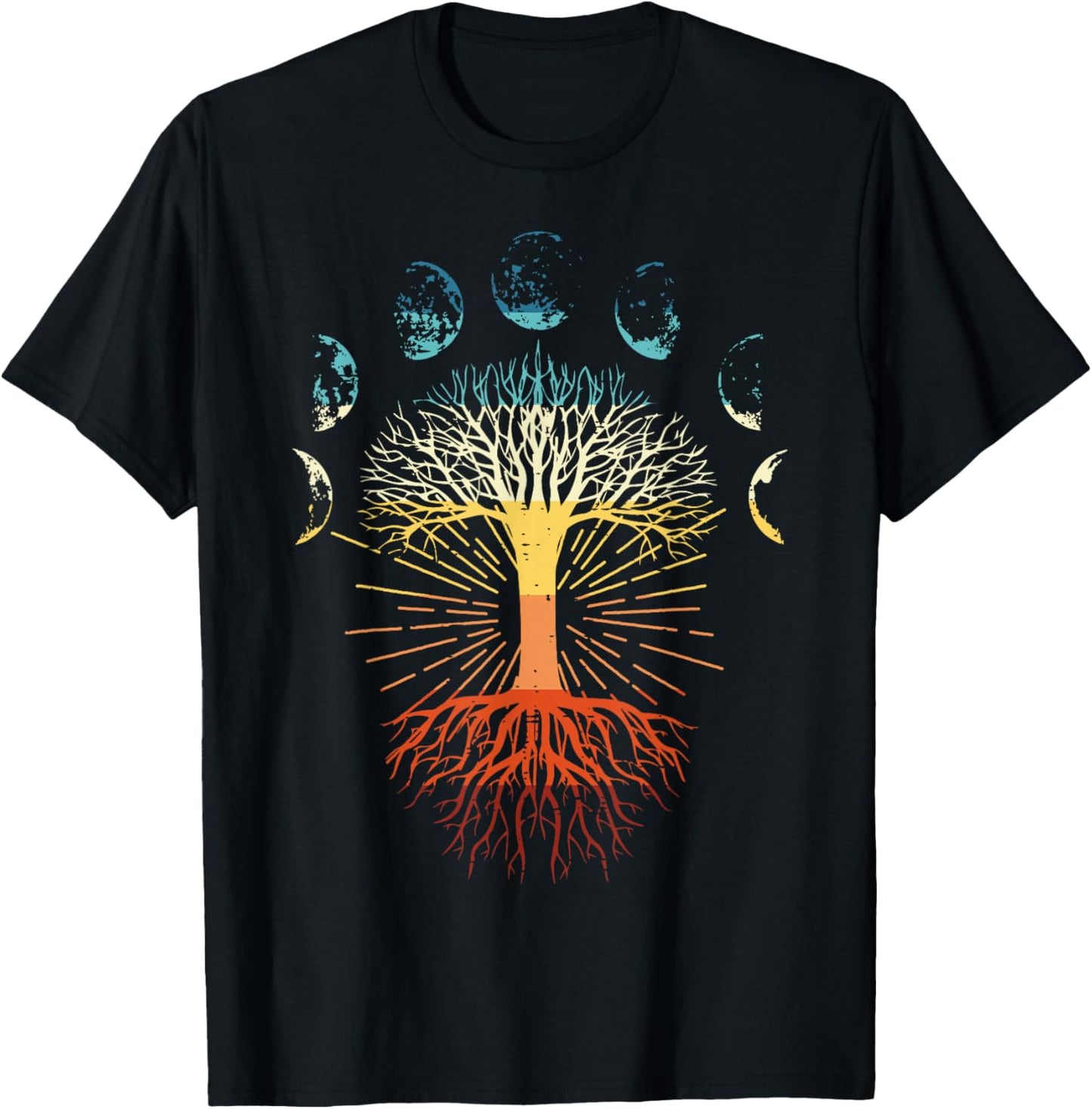 Tree Of Life Phases Of The Moon Retro Spiritual Men Women T-Shirt - T-Shirt | Black