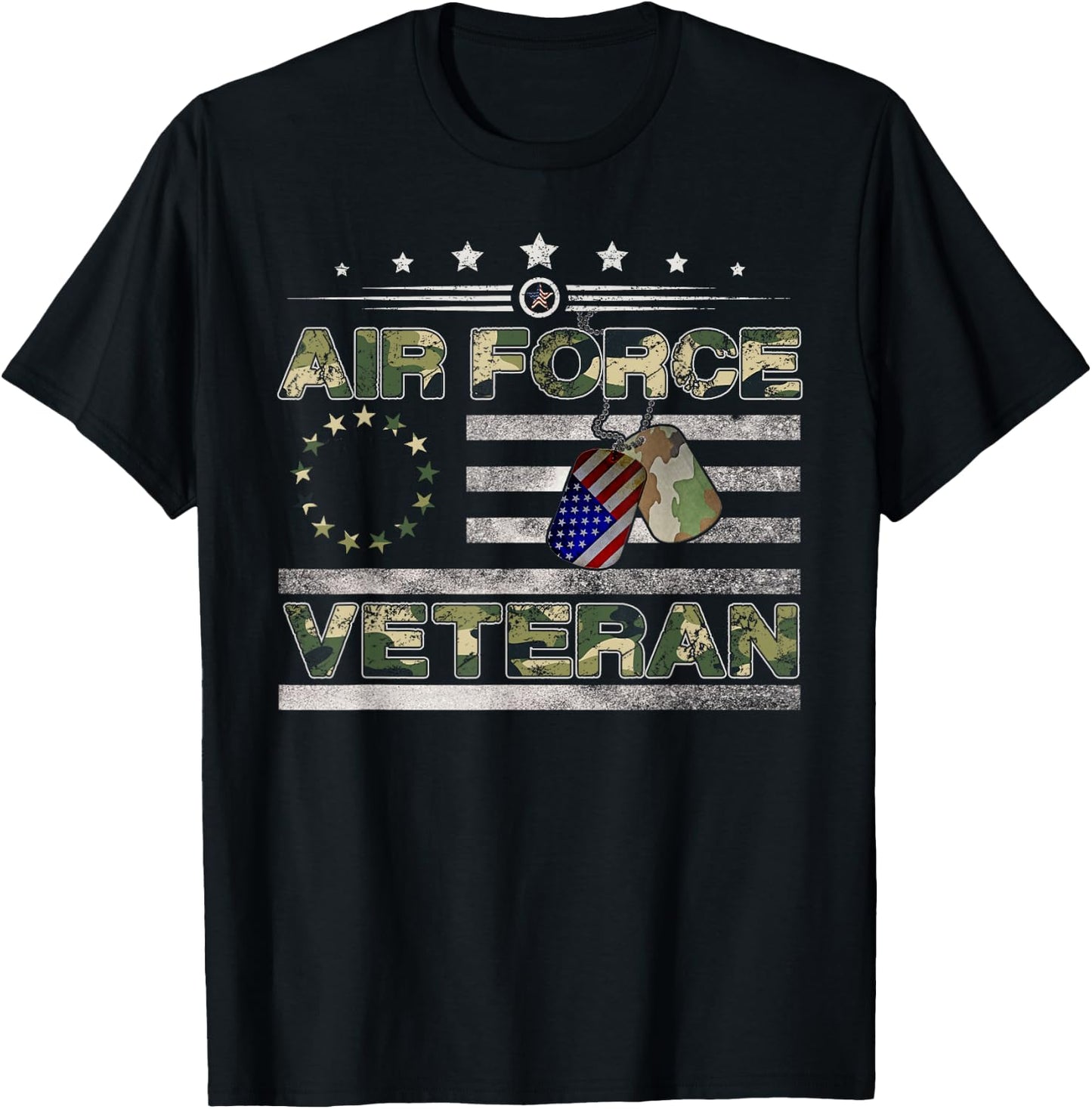 Us Air Force Veteran Shirt American Betsy Ross Camo Flag T-Shirt - T-Shirt | Black