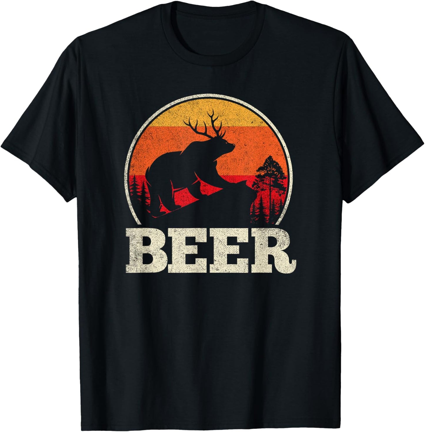 Bear Deer Antlers Funny Craft Beer Retro Gift T-Shirt - T-Shirt | Black