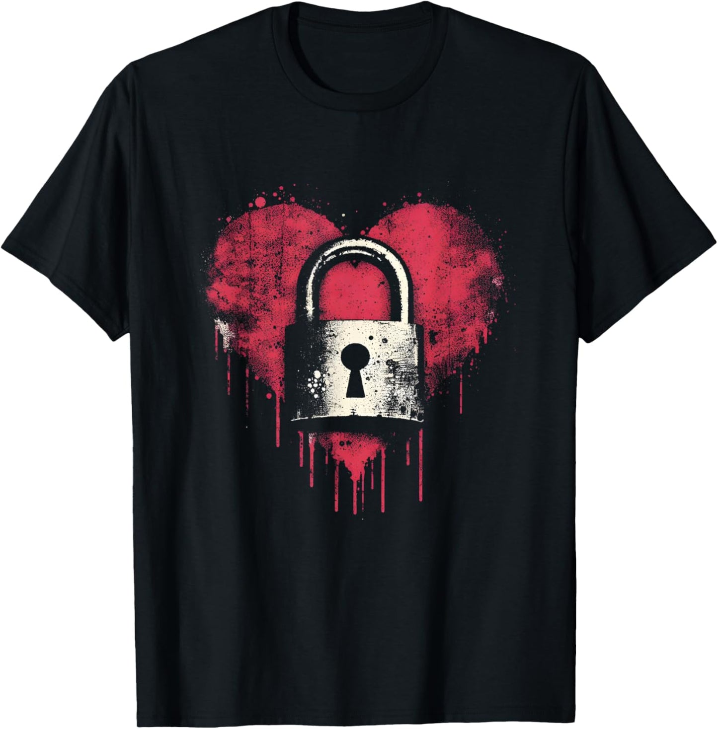 Locked Heart - Vintage Lock Heart Valentine's Day Couple T-Shirt - T-Shirt | Black