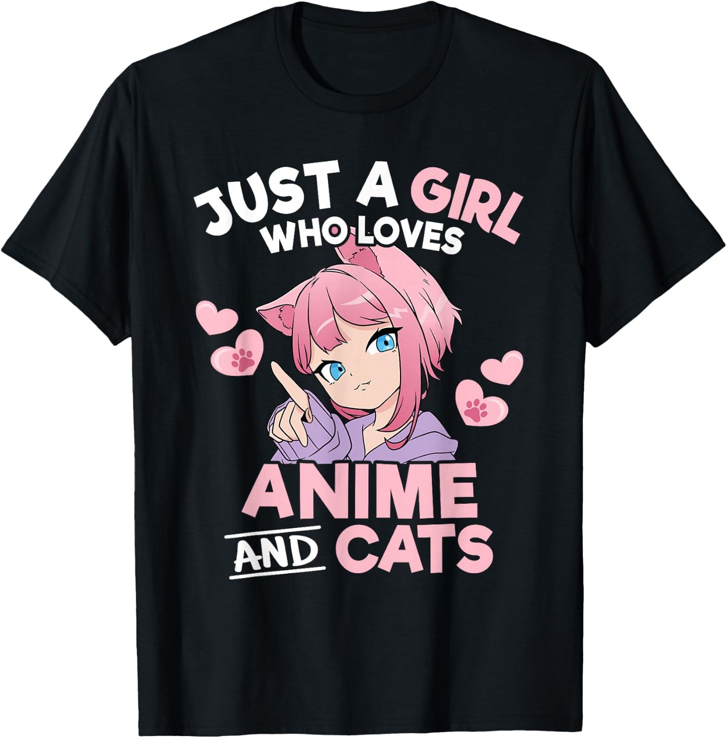 Just A Girl Who Loves Anime and Cats Cute Otaku Manga T-Shirt - T-Shirt | Black