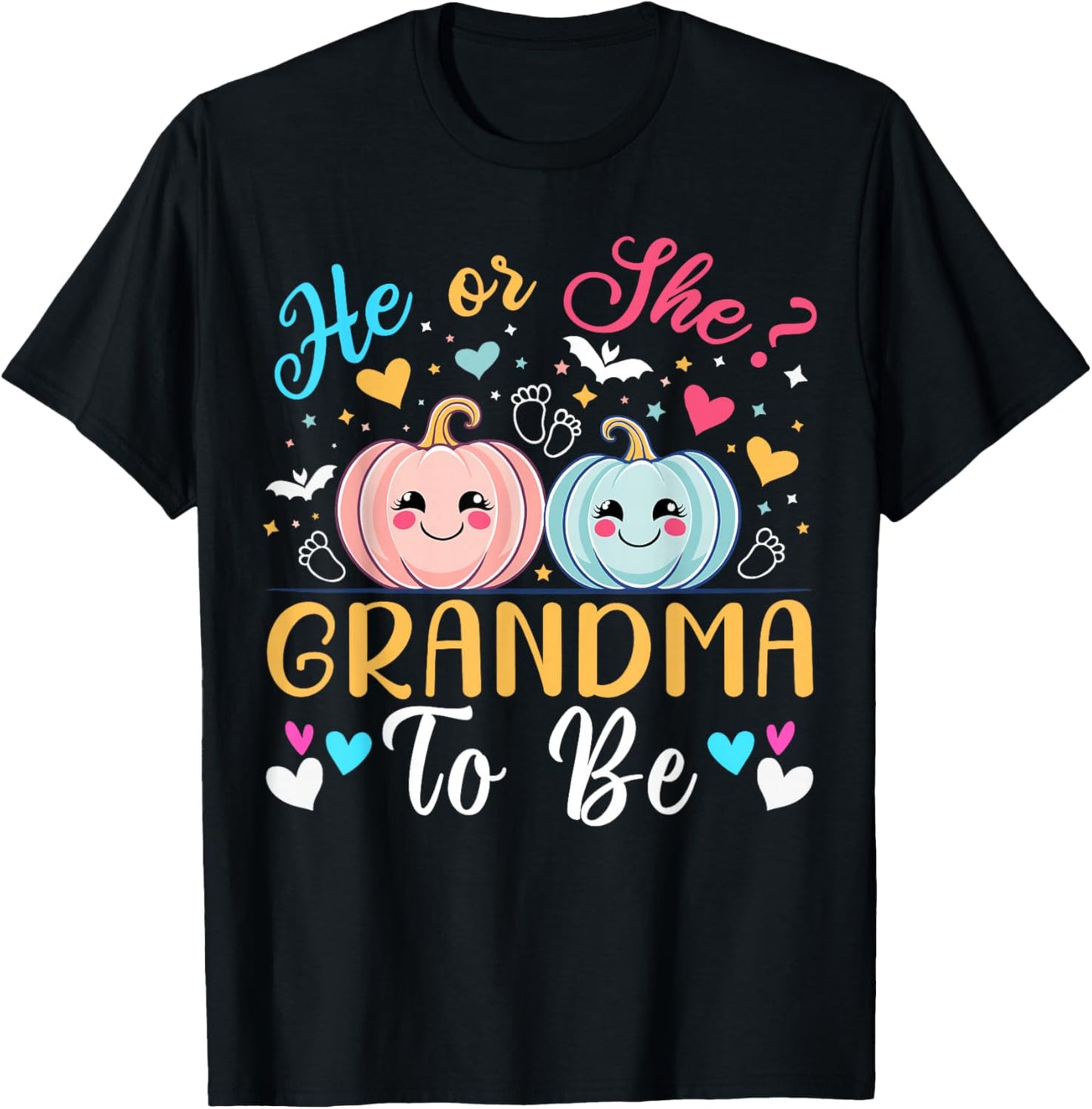 Halloween Gender Reveal He or She Grandma To Be Pumpkin T-Shirt - T-Shirt | Black