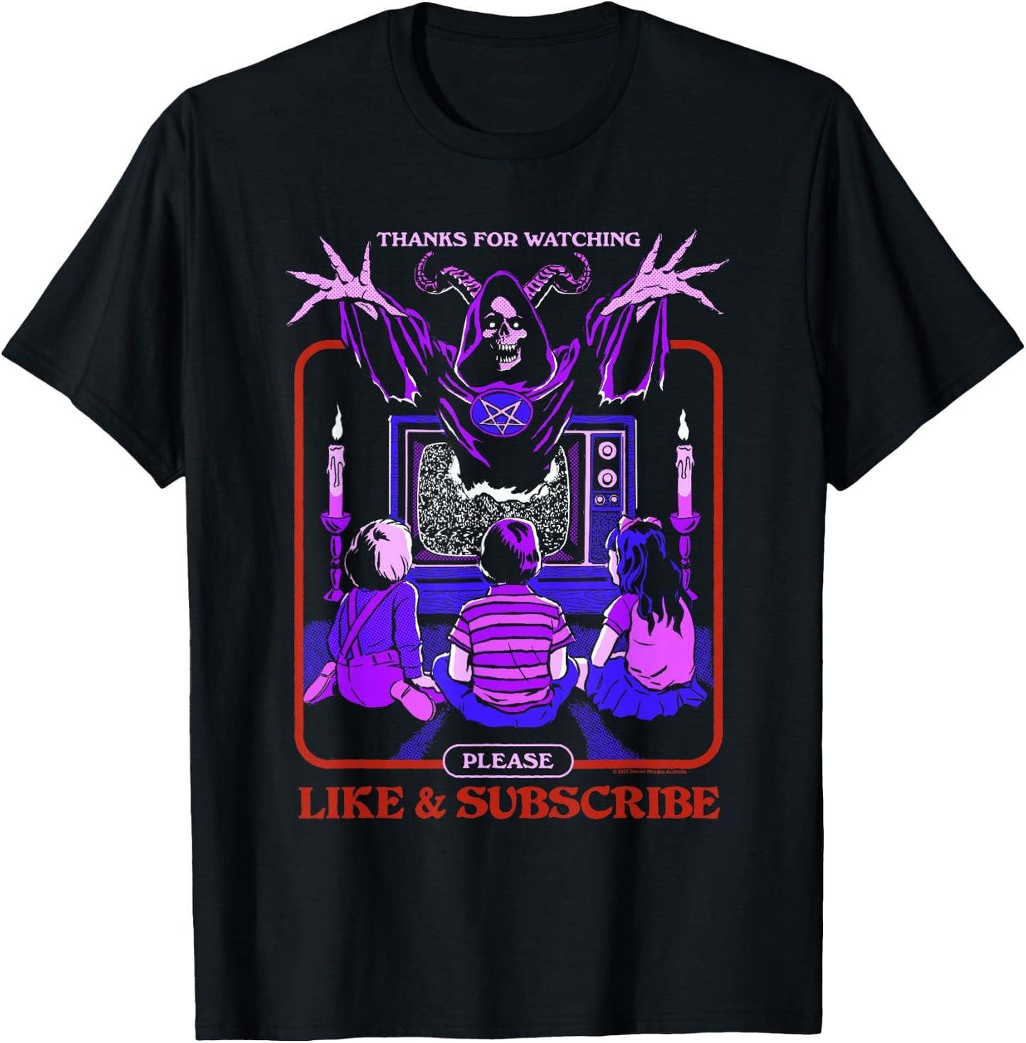 Steven Rhodes Demonic Like and Subscribe Cult Dark Humor T-Shirt - T-Shirt | Black