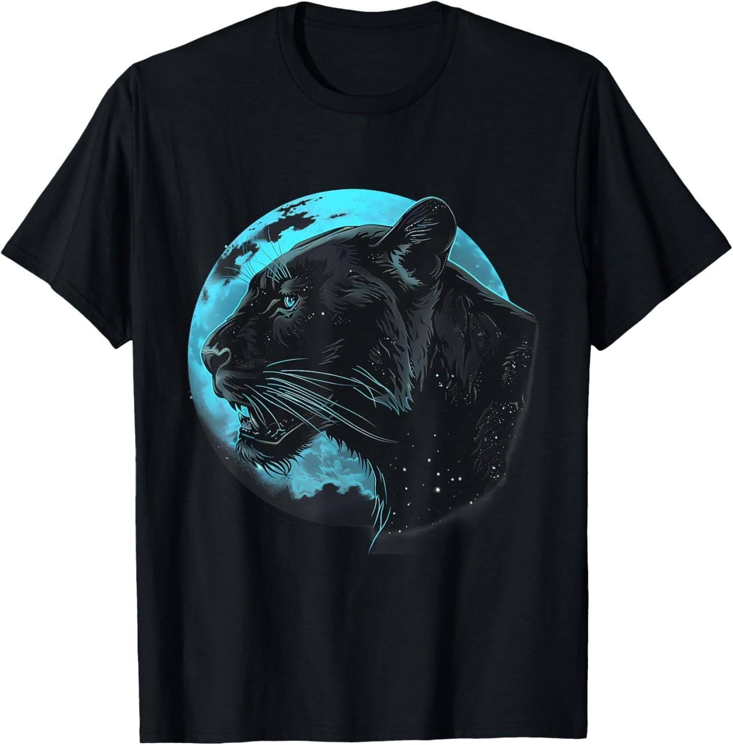 Panther Moon Tropical Animal Art Panther Lover Portrait T-Shirt - T-Shirt | Black