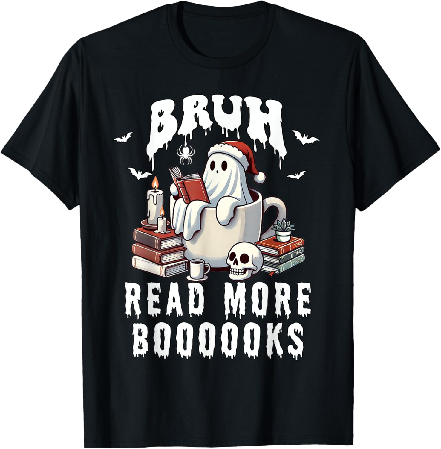 Halloween Bruh Read More Books Cute Funny Ghost Boo Spirit T-Shirt - T-Shirt | Black