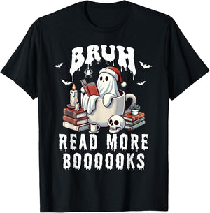 Halloween Bruh Read More Books Cute Funny Ghost Boo Spirit T-Shirt - T-Shirt | Black