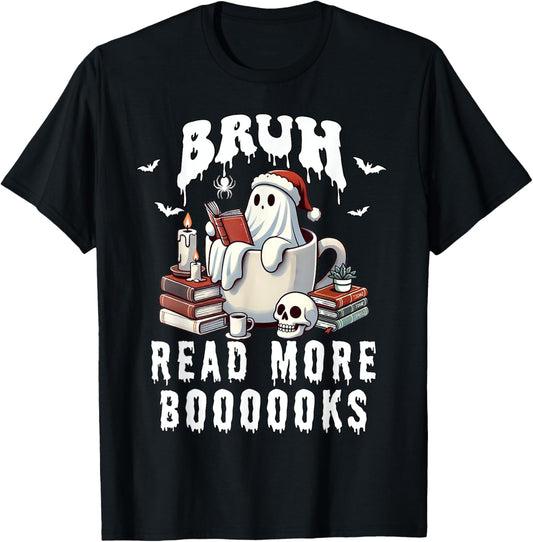 Halloween Bruh Read More Books Cute Funny Ghost Boo Spirit T-Shirt - T-Shirt | Black