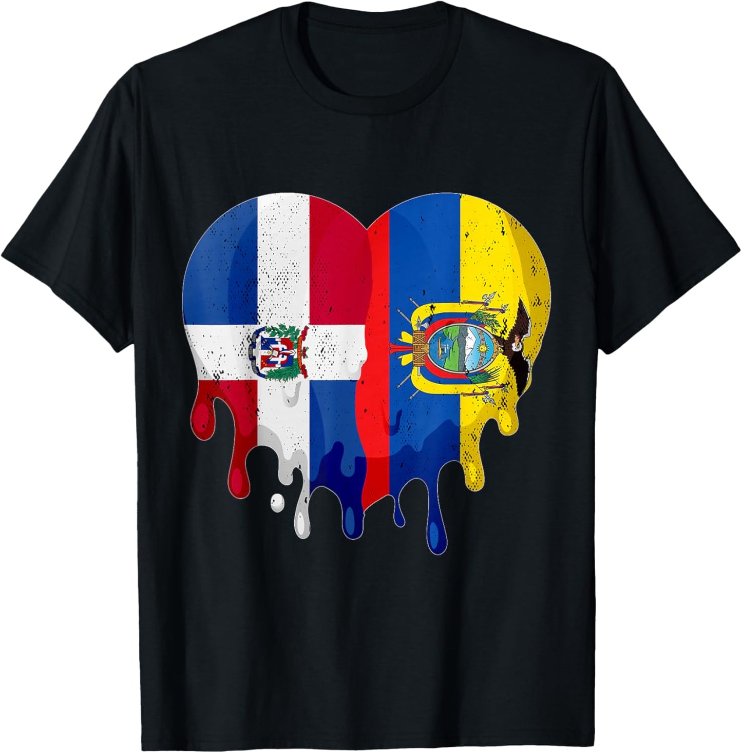 Dominican Republic Ecuador Flag Heart Citizen Patriot T-Shirt - T-Shirt | Black