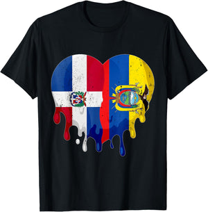 Dominican Republic Ecuador Flag Heart Citizen Patriot T-Shirt - T-Shirt | Black