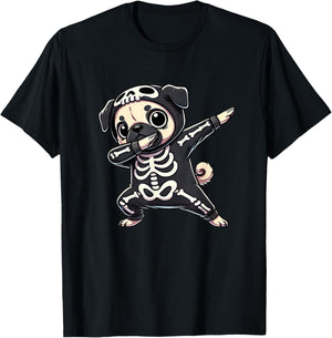 Pug Halloween Skeleton Cute Pug Kids T-Shirt - T-Shirt | Black
