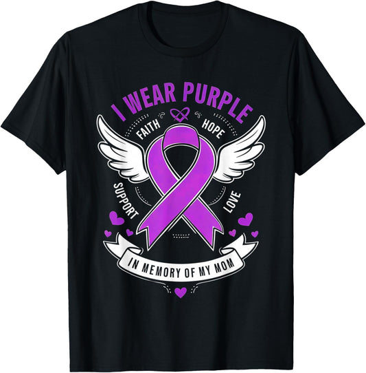 I Wear Purple In Memory of my Mom Alzheimers Awarenesss T-Shirt - T-Shirt | Black