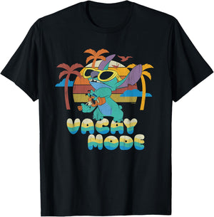 Disney Stitch Island Vacay Mode Retro Distressed T-Shirt - T-Shirt | Black