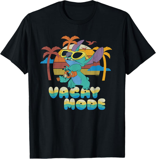 Disney Stitch Island Vacay Mode Retro Distressed T-Shirt - T-Shirt | Black