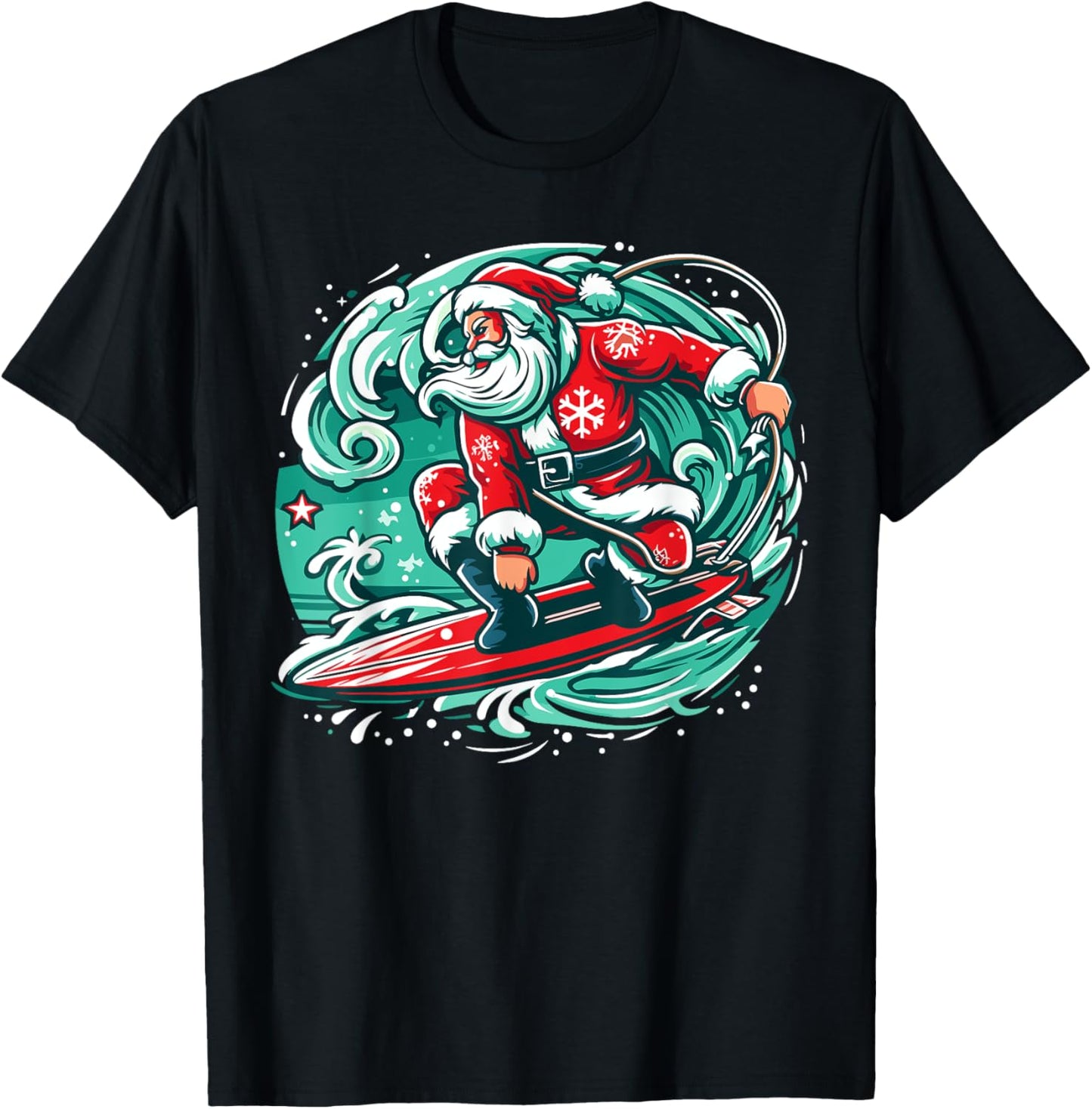 Christmas in July Santa Hawaiian Summer Surf Surfing Surfer Men Women Kids T-Shirt - T-Shirt | Black