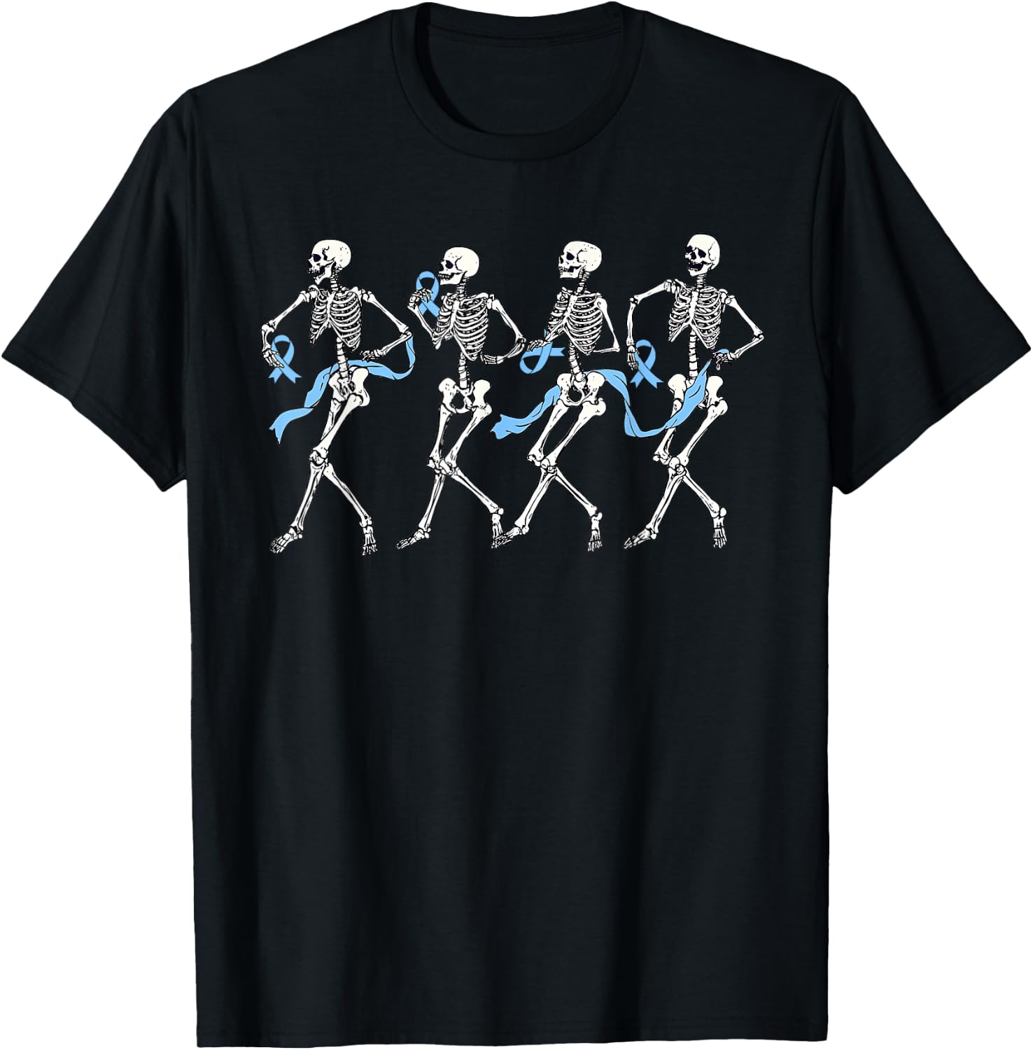 Halloween Prostate Cancer Funny Skeleton Blue Ribbon T-Shirt - T-Shirt | Black