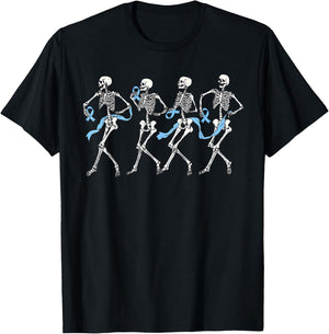 Halloween Prostate Cancer Funny Skeleton Blue Ribbon T-Shirt - T-Shirt | Black