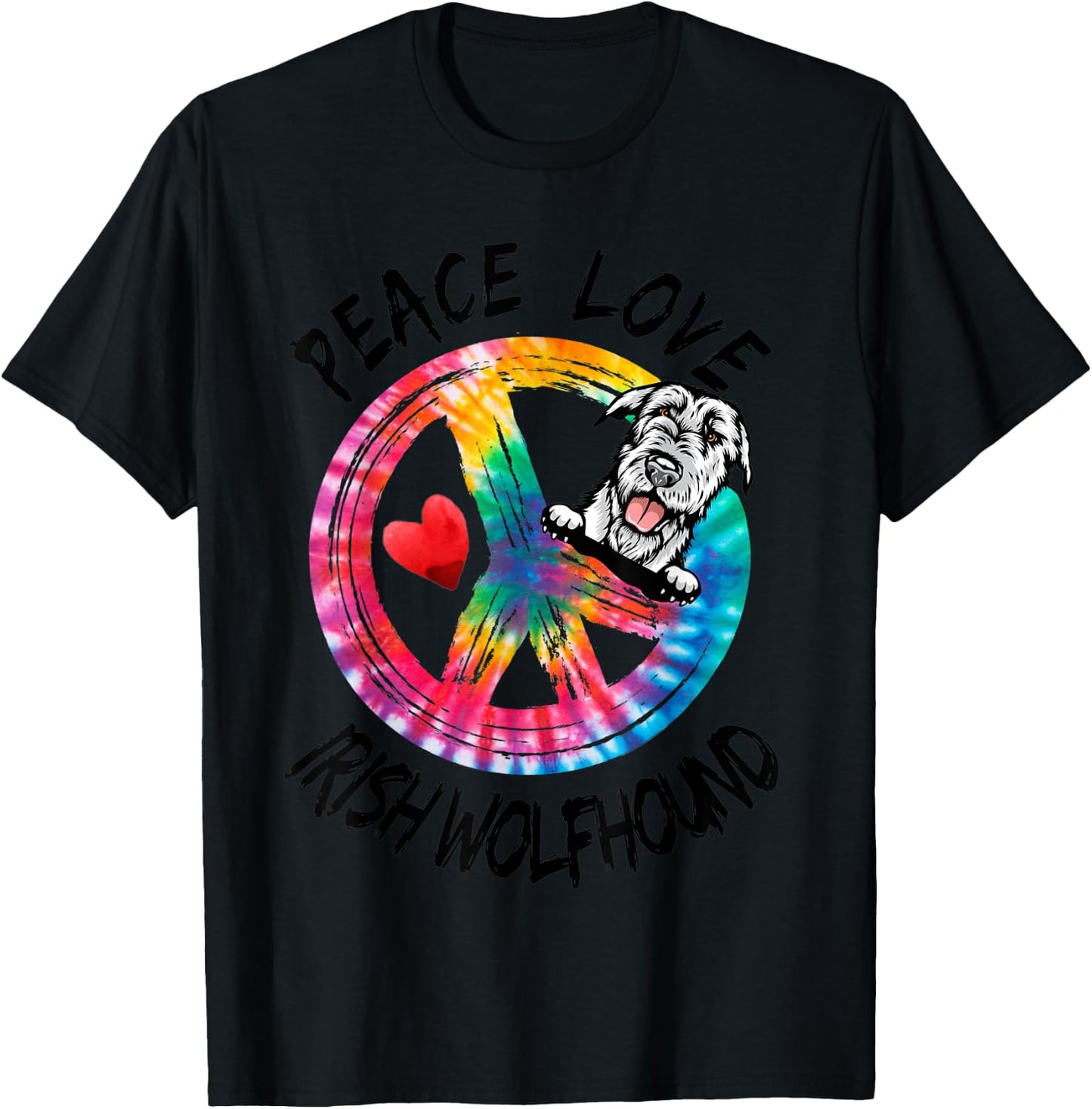 Peace Love Irish Wolfhound Tie Dye Rainbow Dog Lover Gifts T-Shirt - T-Shirt | Black
