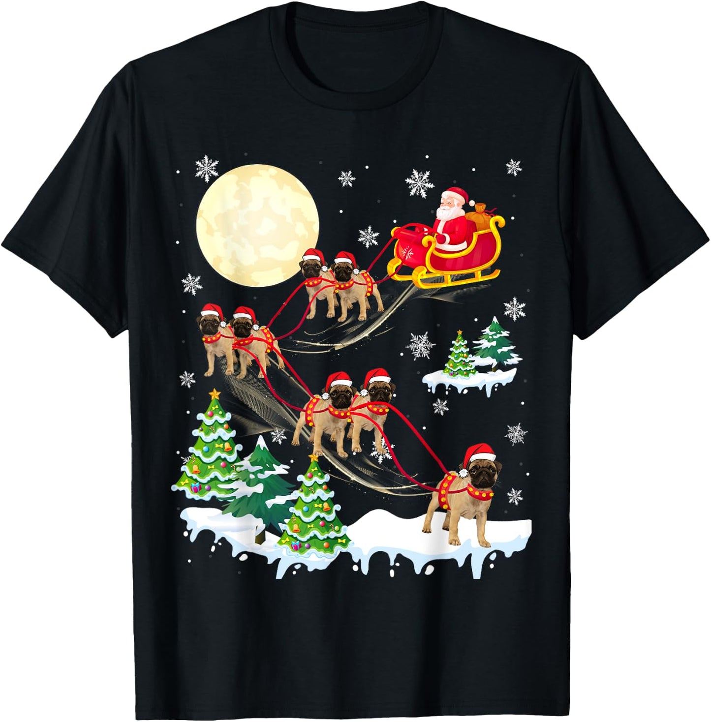 Puggle Reindeer Christmas Dog Riding Santa Hat Xmas T-Shirt - T-Shirt | Black