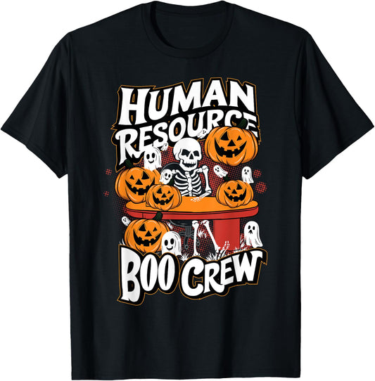HR Boo Crew Halloween Ghost Trick Treat Squad Team T-Shirt - T-Shirt | Black