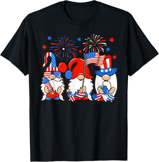 American Gnomes Celebrating Independence Day 4th Of July T-Shirt - T-Shirt | Black