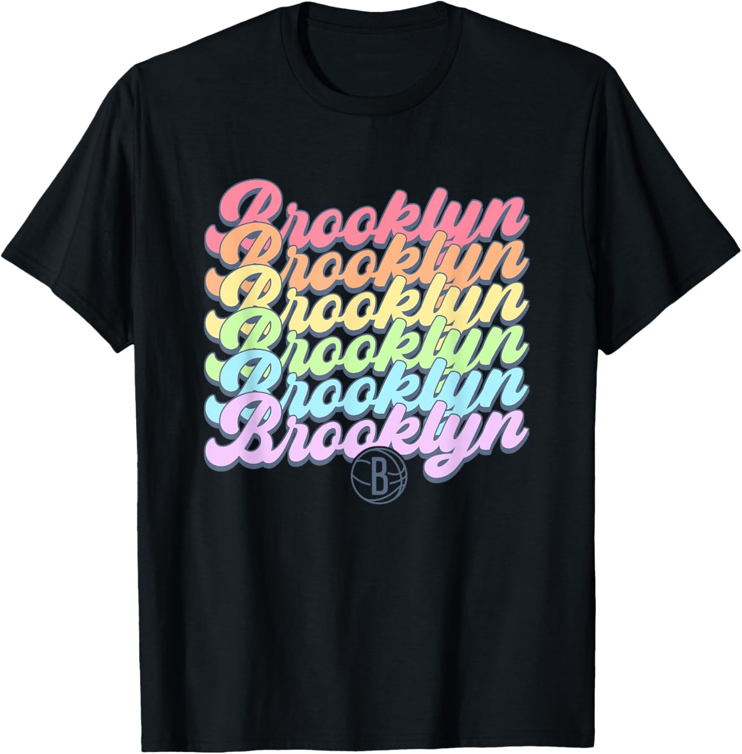 NBA Brooklyn Nets Pastel Rainbow Pride Stack T-Shirt - T-Shirt | Black