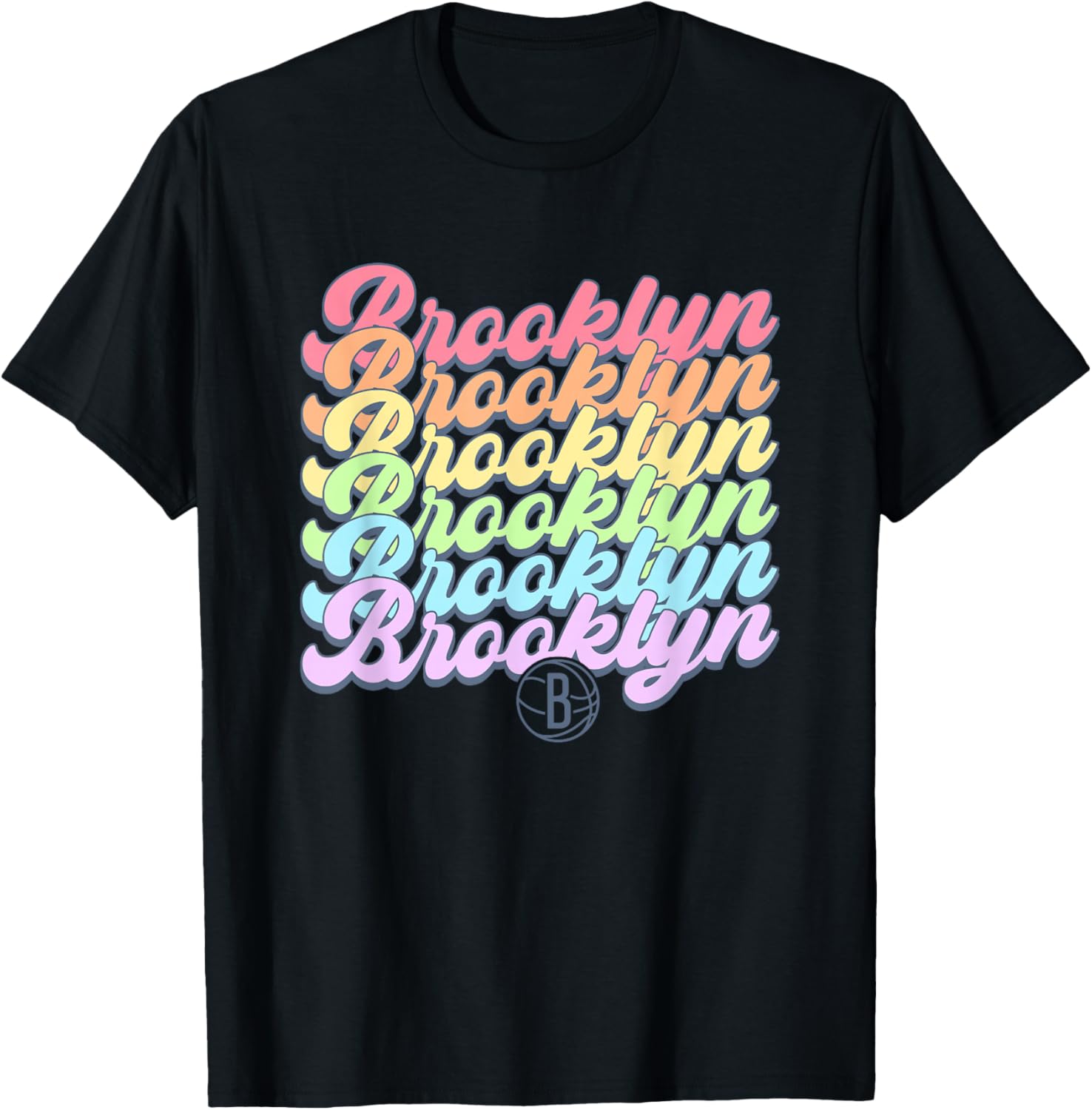 NBA Brooklyn Nets Pastel Rainbow Pride Stack T-Shirt - T-Shirt | Black