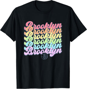 NBA Brooklyn Nets Pastel Rainbow Pride Stack T-Shirt - T-Shirt | Black