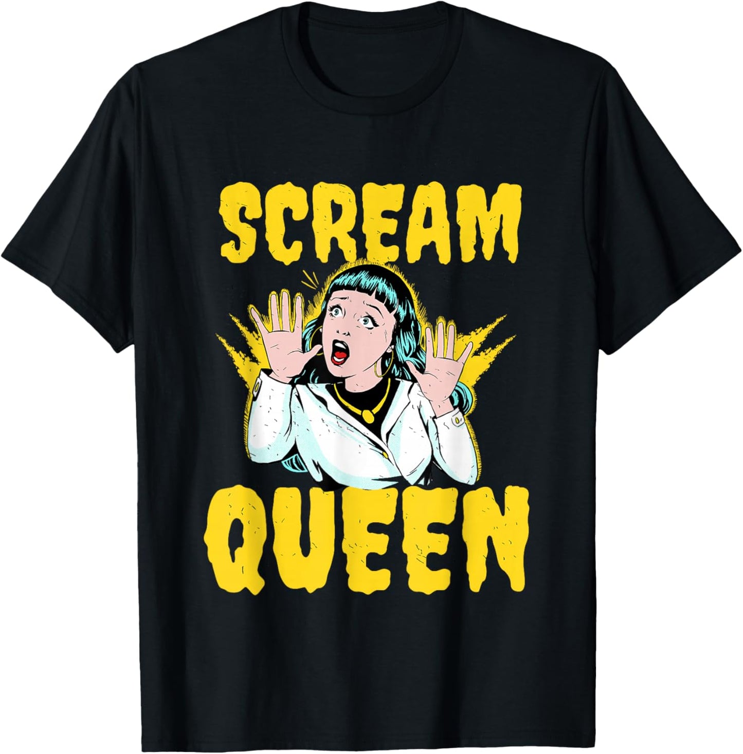 Scream Queen Saying Woman Screaming Cinema Slasher Horror T-Shirt - T-Shirt | Black