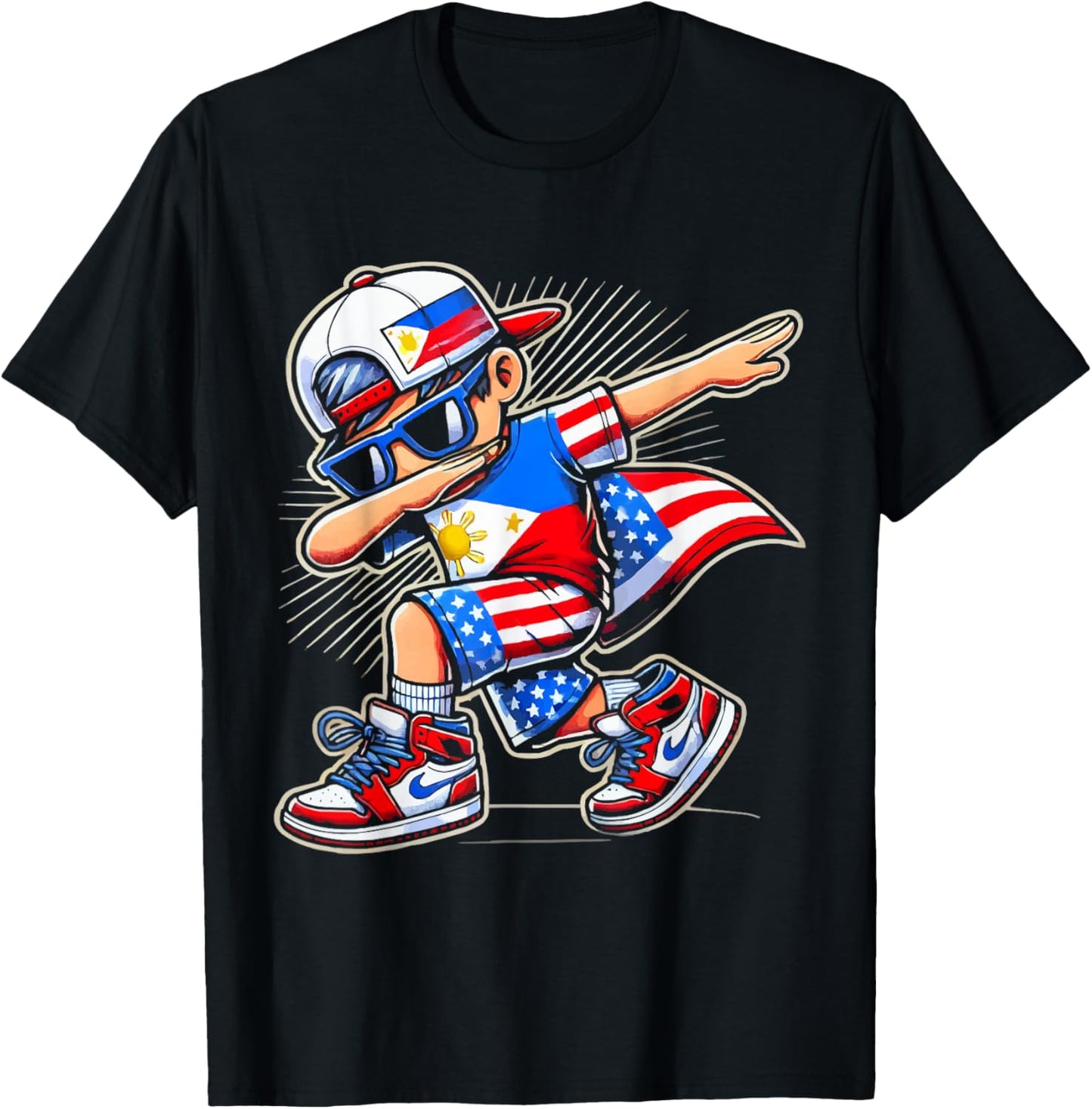 Half Filipino Half American USA Flag Philippines America T-Shirt - T-Shirt | Black