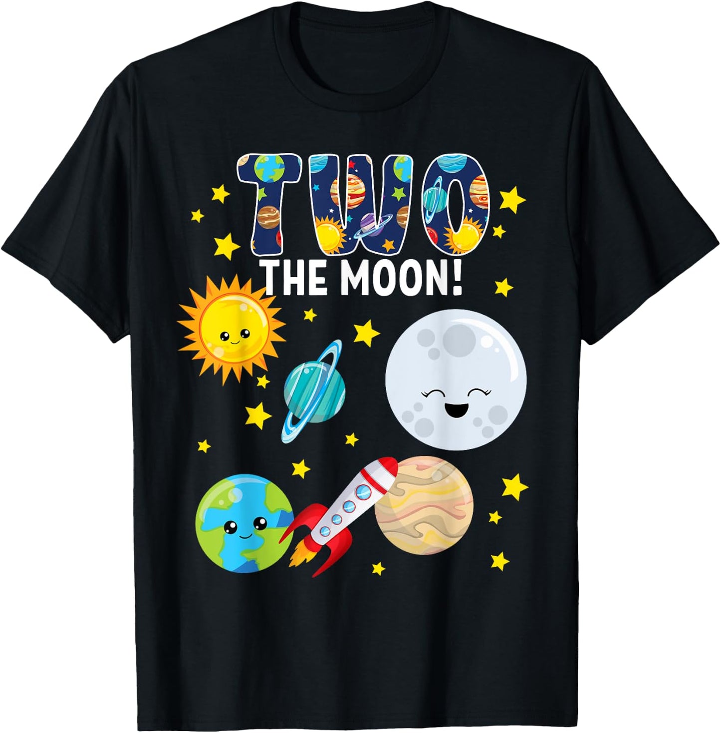 Two The Moon Outer Space 2 Year Old 2nd Birthday Party Space T-Shirt - T-Shirt | Black