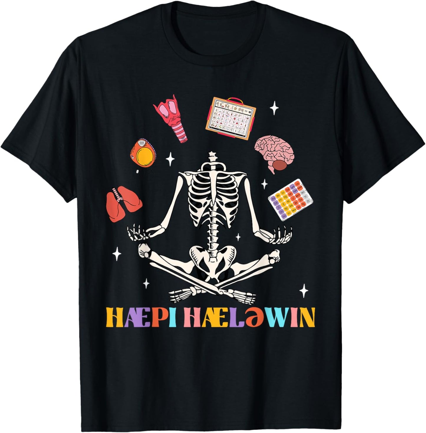 Speech Therapy Therapist SLP Spooky Skeleton Halloween Funny T-Shirt - T-Shirt | Black