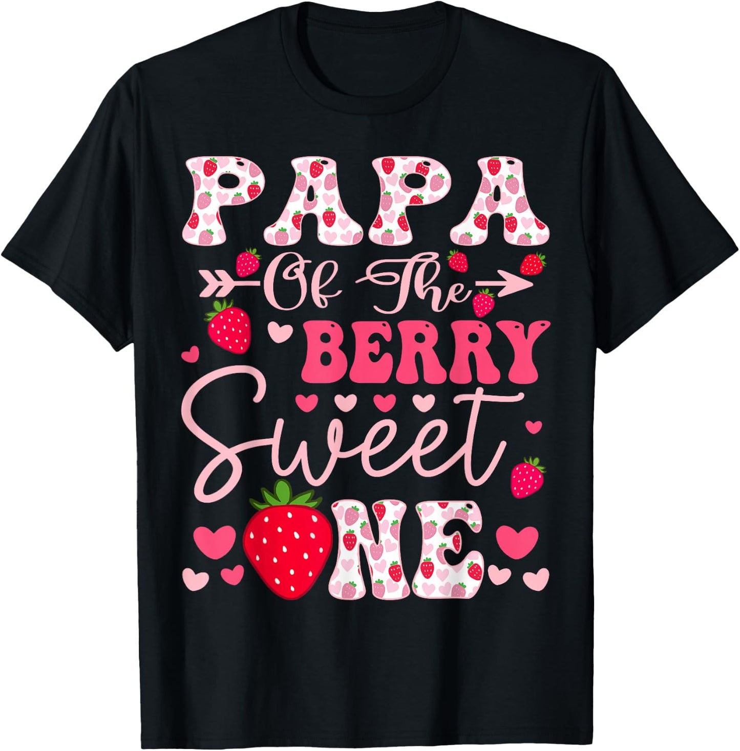 Papa Of The Berry Sweet One Strawberry 1St Birthday T-Shirt - T-Shirt | Black