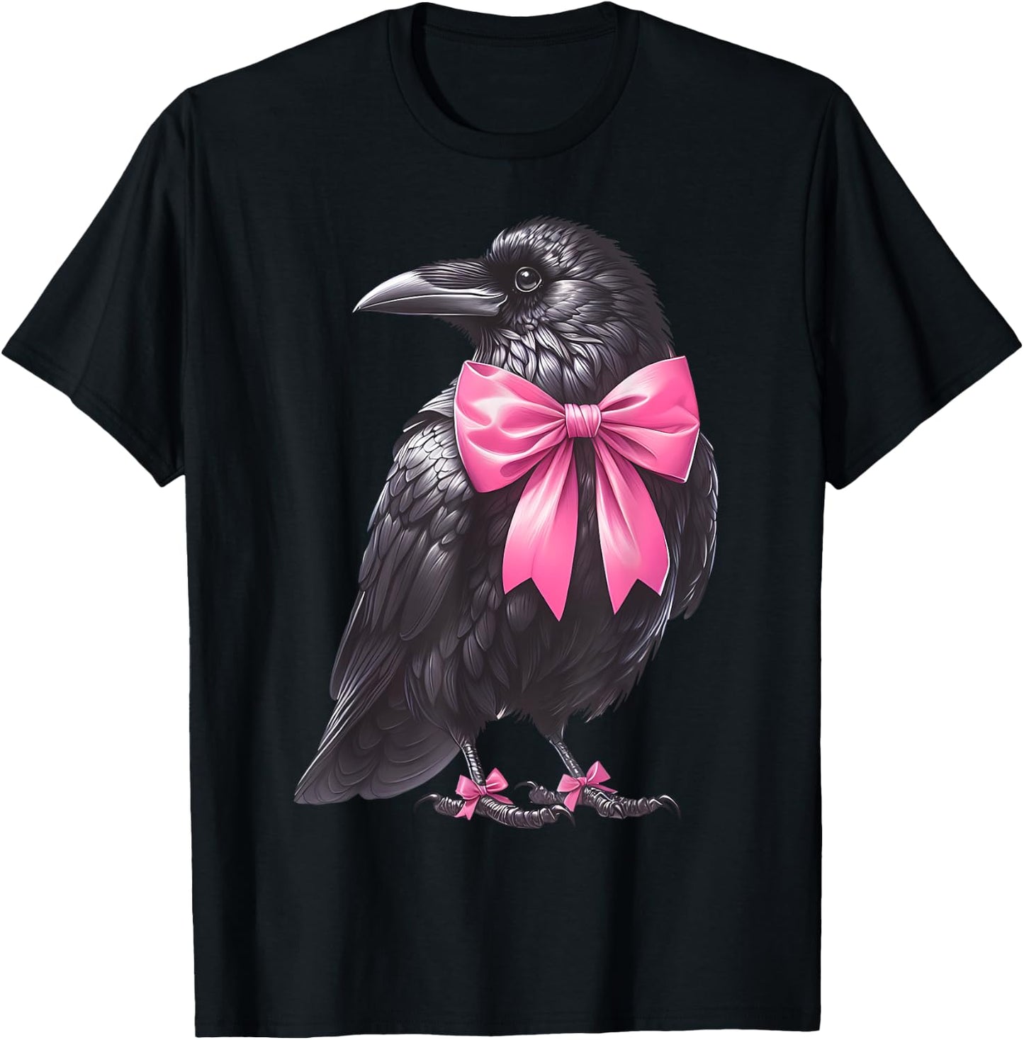 Coquette Bow Raven Crow Dark Birds Witchy Vibes Goblincore T-Shirt - T-Shirt | Black