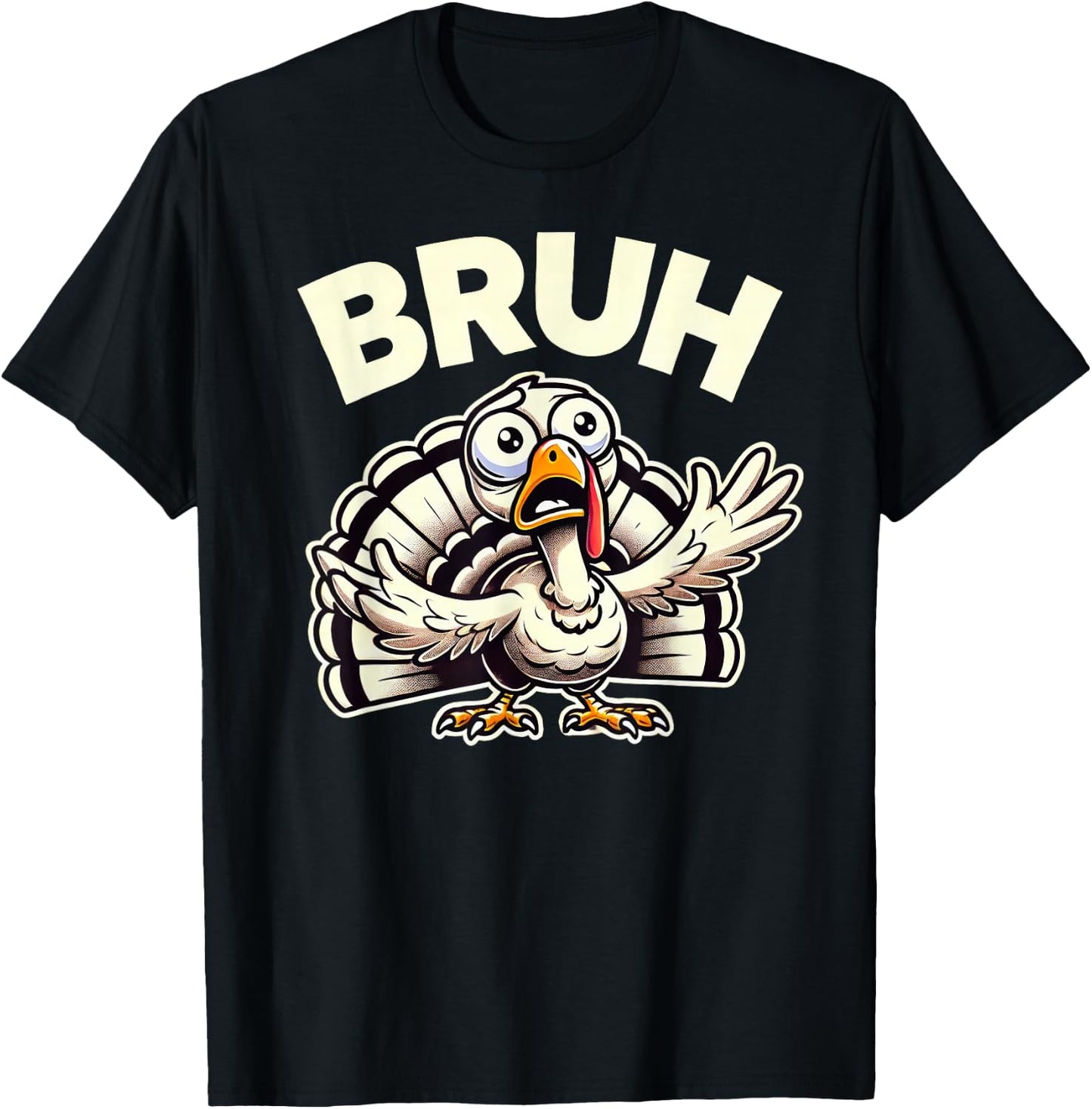 Funny Thanksgiving Turkey Kids Boys Girls Bruh T-Shirt - T-Shirt | Black