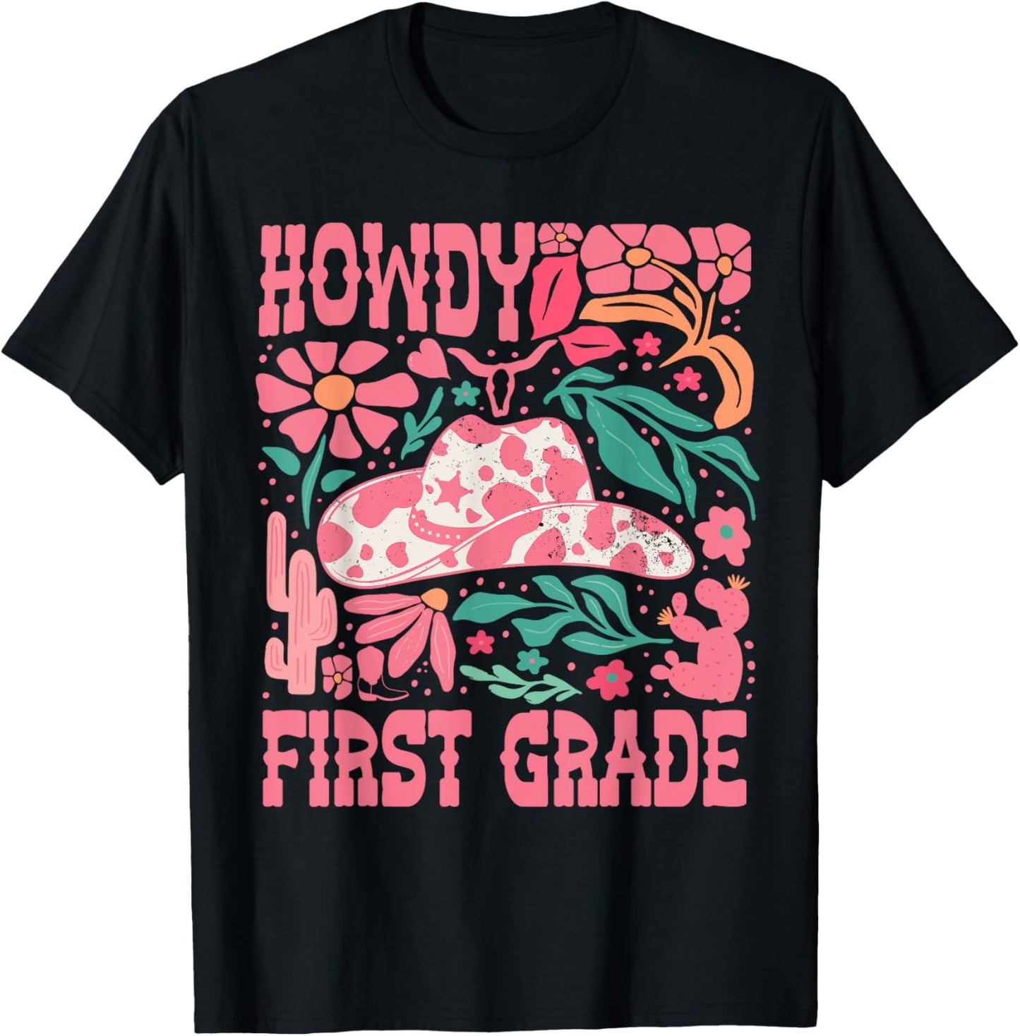 Howdy First Grade 1st Grade Teacher Western Cowboy Cowgirls T-Shirt - T-Shirt | Black
