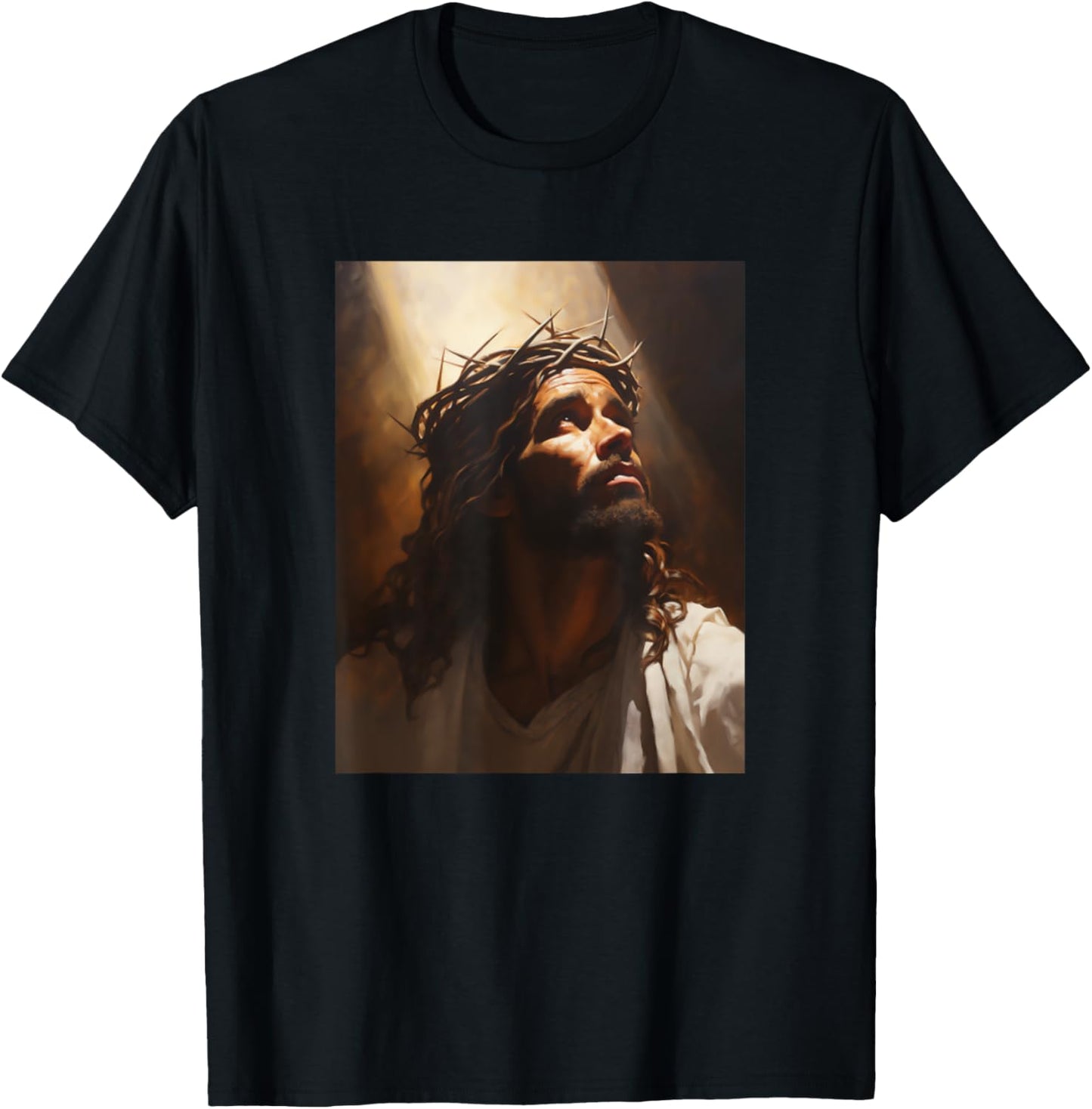 Jesus Christ In Light Wearing Crown Of Thorns Face Of Jesus T-Shirt - T-Shirt | Black